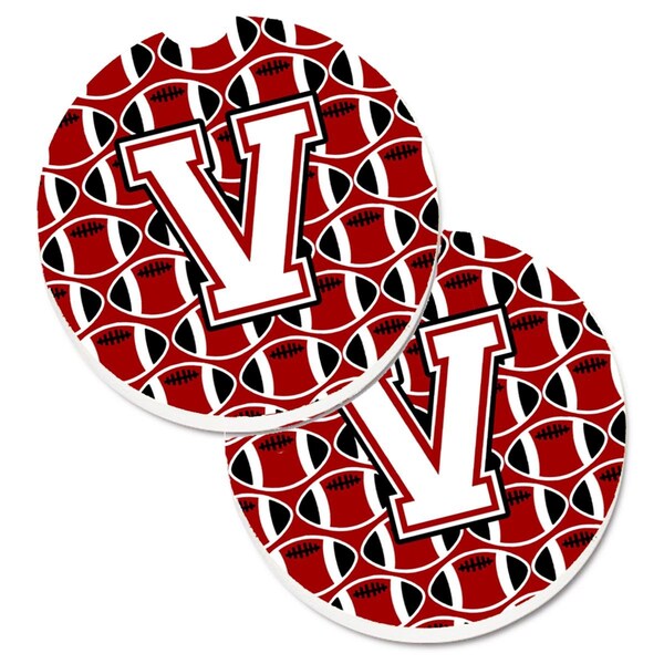 Carolines Treasures Letter V Football Cardinal and White Set of 2 Cup Holder Car Coaster CJ1082-VCARC - main